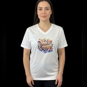 White Graphic V-Neck Women's Top